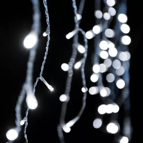 Crystalline toldható jégcsapfüzér 100 LED, 300 x 40 cm,  hideg fehér, átlátszó kábellel, Kül- és beltéri