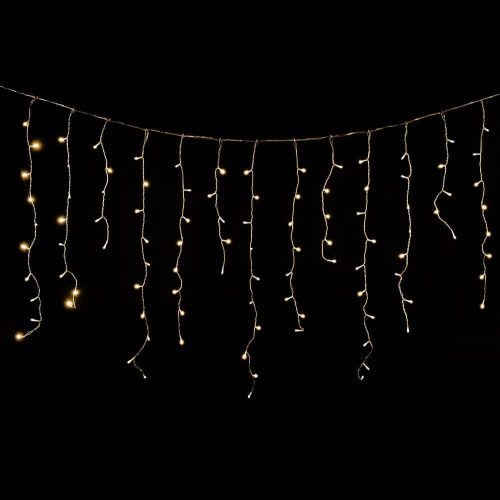 Crystalline závesná LED cencúľová reťaz, 200 x 90 cm, 138 ks TEPLÁ BIELA LED, priehľadný kábel, Vhodná pre vonkajšie aj vnútorné použitie