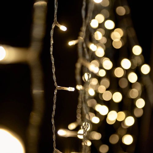 Crystalline závesná LED cencúľová reťaz, 200 x 90 cm, 138 ks TEPLÁ BIELA LED, priehľadný kábel, Vhodná pre vonkajšie aj vnútorné použitie