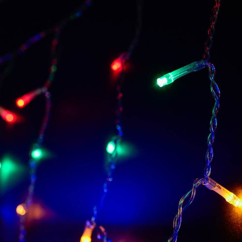 Crystalline závesná LED svetelná opona, 120 x 120 cm, 144 ks MULTI LED, priehľadný kábel, vhodná na vonkajšie aj vnútorné použitie