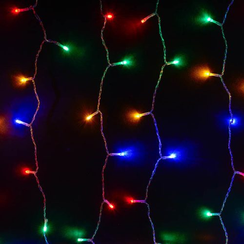 Crystalline závesná LED svetelná opona, 120 x 120 cm, 144 ks MULTI LED, priehľadný kábel, vhodná na vonkajšie aj vnútorné použitie