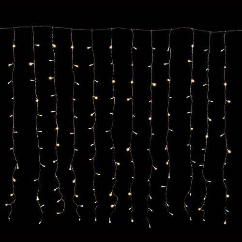 Crystalline záves LED svetiel, 90 x 200 cm, 192 ks TEPLÁ BIELA LED, priehľadný kábel, Vhodné na vonkajšie aj vnútorné použitie