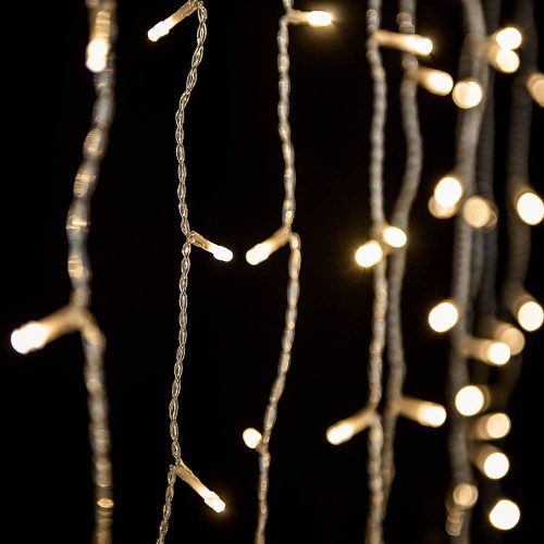 Crystalline záves LED svetiel, 90 x 200 cm, 192 ks TEPLÁ BIELA LED, priehľadný kábel, Vhodné na vonkajšie aj vnútorné použitie