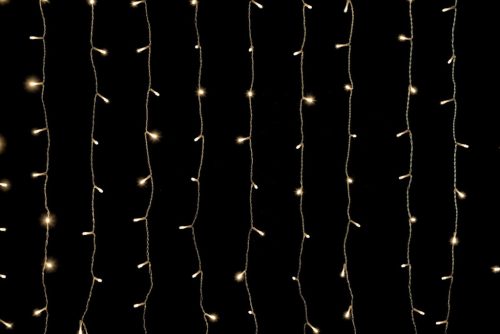 Crystalline záves LED svetiel 200 x 250 cm, 500 ks TEPLÁ BIELA LED, priehľadný kábel, Vhodné na vonkajšie aj vnútorné použitie