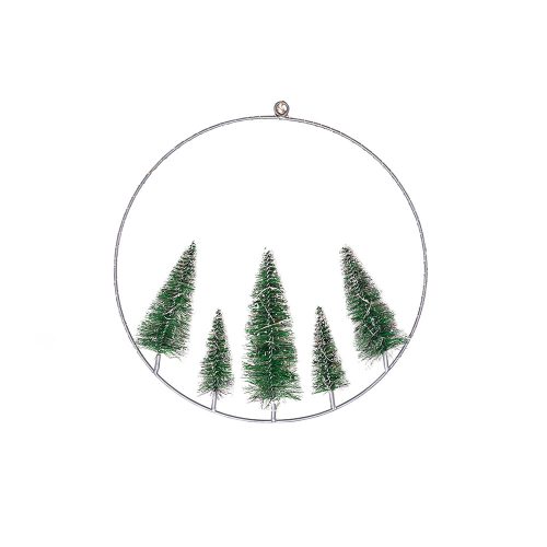 Dekortrend kovový okenný dekor s jedličkami, 30 cm, 30 LED, teplá biela, na batérie