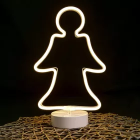   Neonfényű angyalka ablakdísz, meleg fehér, vezeték nélküli, 32 cm