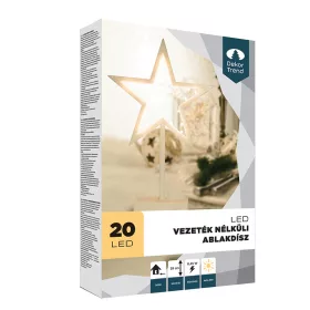   Csillag ablakdísz, meleg fehér, vezeték nélküli, 39 cm, 20 LED