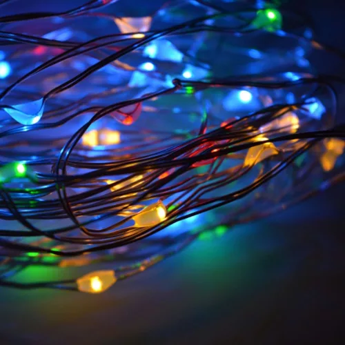 Tündérfény dekorfüzér 100 LED, multi színek, 1000 cm, réz kábel