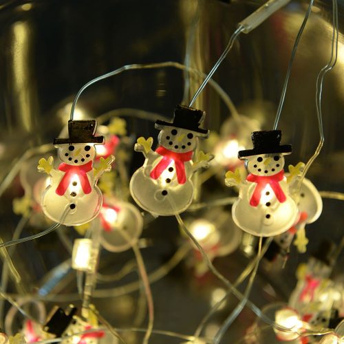 Vílie svetielka so snehuliakom, teplá biela, strieborný medený kábel, 200 cm, 20 LED