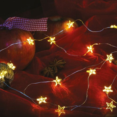 Vílie svetielka s hviezdičkami, teplá biela, strieborný medený kábel, 200 cm, 20 LED