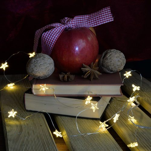 Vílie svetielka s hviezdičkami, teplá biela, strieborný medený kábel, 200 cm, 20 LED