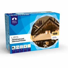   Dekortrend Kültéri toldható jégszikrázó 138 LED jégcsapfüzér, Meleg fehér, 200 x 90 cm, fehér gumikábel