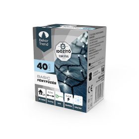   Dekortrend Basic 320 cm, 40 LED svetelná reťaz s časovačom, na batérie, studená biela