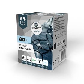   Dekortrend Basic 640 cm, 80 LED svetelná reťaz s časovačom, na batérie, studená biela